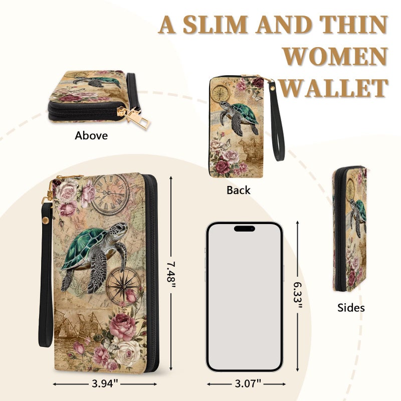 Vorruil Sea Turtles Womens Wallet, Ocean Wristlet RFID Blocking Wallets for Women, Ladies Purse with Zip Around Credit Card Holder and 10 Card Slots & ID Window, Travel Large Capacity Women's Clutch Organizer - Image 2