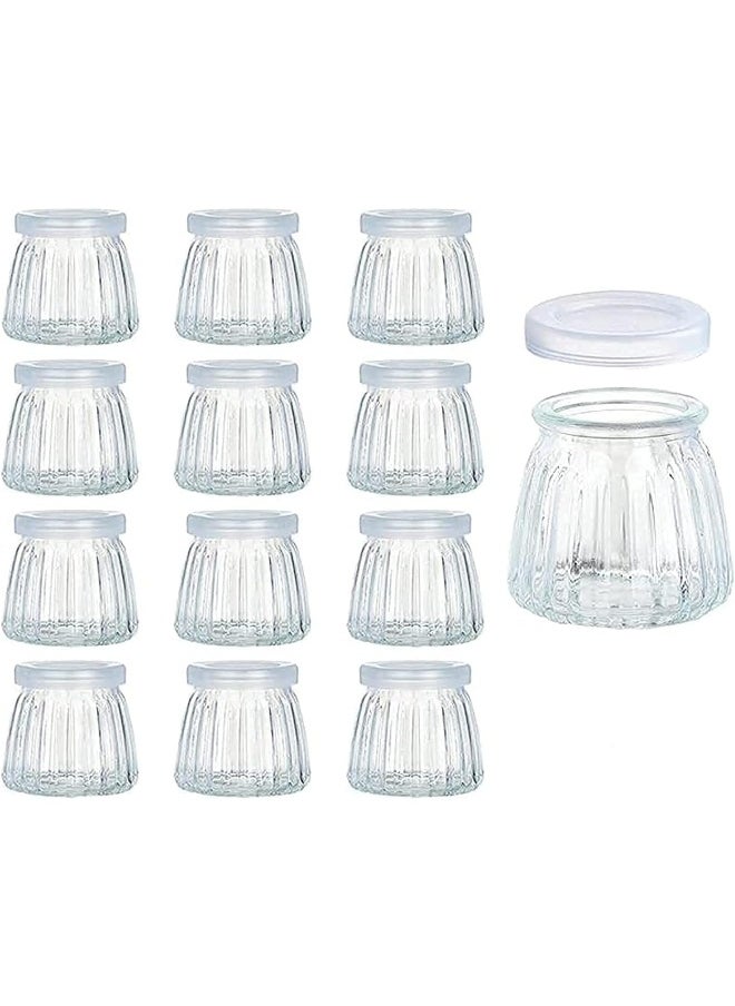 FUFU FUFU 4oz Glass Jars with PE Lids 12 Pack Mini Pudding Jars Clear Yogurt Jars Glass Favor Jars Containers for Spice, Jam, honey, Mousse, Wedding Favors, Shower Favors, DIY and Art  - Image 1
