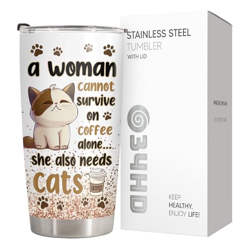 34HD Funny Cat Mom Valentine Gifts for Women, Catpuccino Coffee Tumbler 20 oz, Travel Mug for Cat Lovers, Galentine's Day Present for Friend Co-worker - Image 4