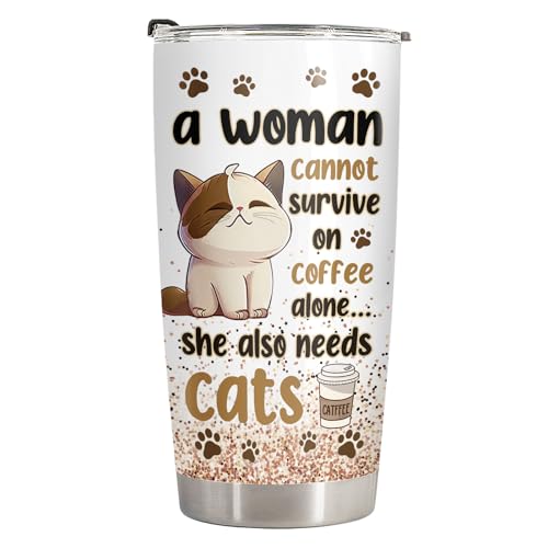 34HD Funny Cat Mom Valentine Gifts for Women, Catpuccino Coffee Tumbler 20 oz, Travel Mug for Cat Lovers, Galentine's Day Present for Friend Co-worker - Image 2