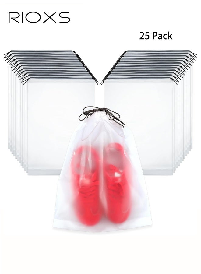 RIOXS 25 Pack Clear Shoe Bags, 30cm x 40cm, Portable Travel Storage Bags for Storage and Packing, Waterproof Dustproof Drawstring Shoe Bag for Traveling, Travel Essentials for Men and Women - Image 1
