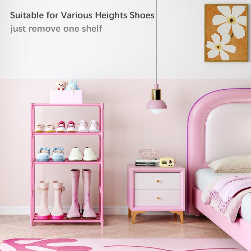 HITHIM 3-Tier Pink Shoe Racks for Women/Girls/Kids' Closet, Small Shoe Storage for 5-7 Pairs, Lightweight Stackable Shoe Shelf Organizer for Entryway, Front Door Entrance, Bedroom - Image 4
