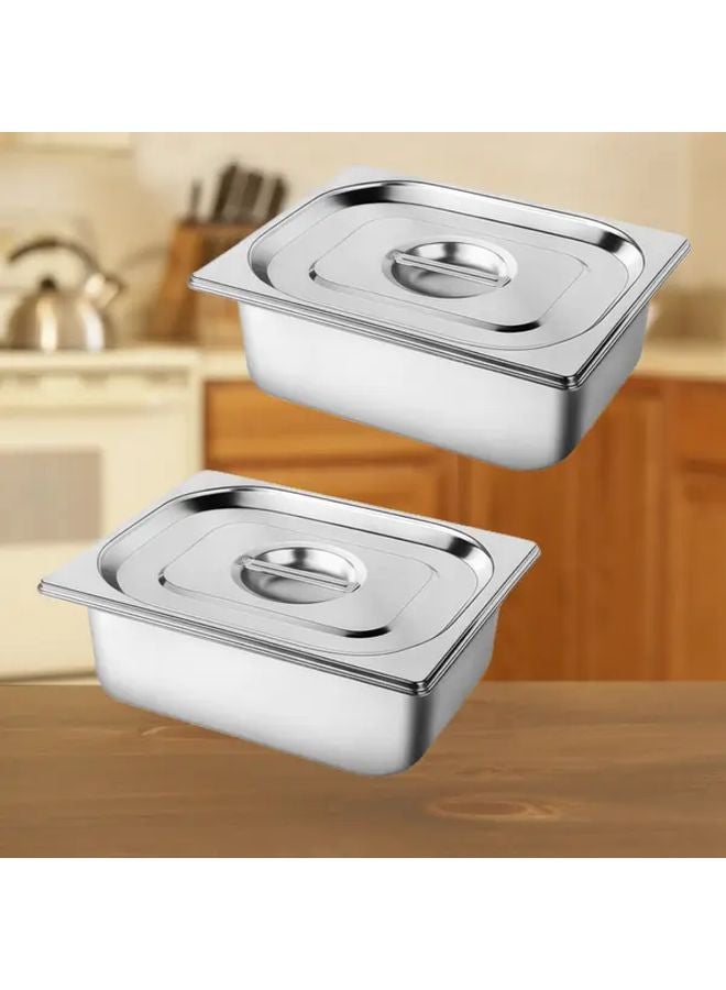 2 Pack Half Size Hotel Pans With Lids 4 Inch Deep Stainless Steel Steam Table Pans - Image 1