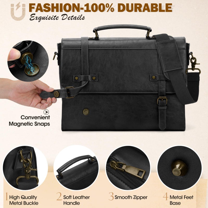 RAINSMORE Mens Messenger Bag 17 Inch Waterproof Vintage Leather Laptop Briefcase Large Laptop Bag Satchel Bag Computer Shoulder Bag for Office Business Travel College,Brown - Image 5