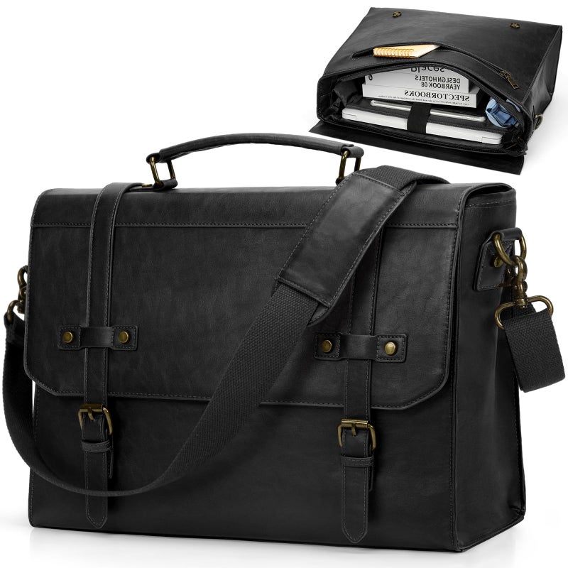 RAINSMORE Mens Messenger Bag 17 Inch Waterproof Vintage Leather Laptop Briefcase Large Laptop Bag Satchel Bag Computer Shoulder Bag for Office Business Travel College,Brown - Image 1