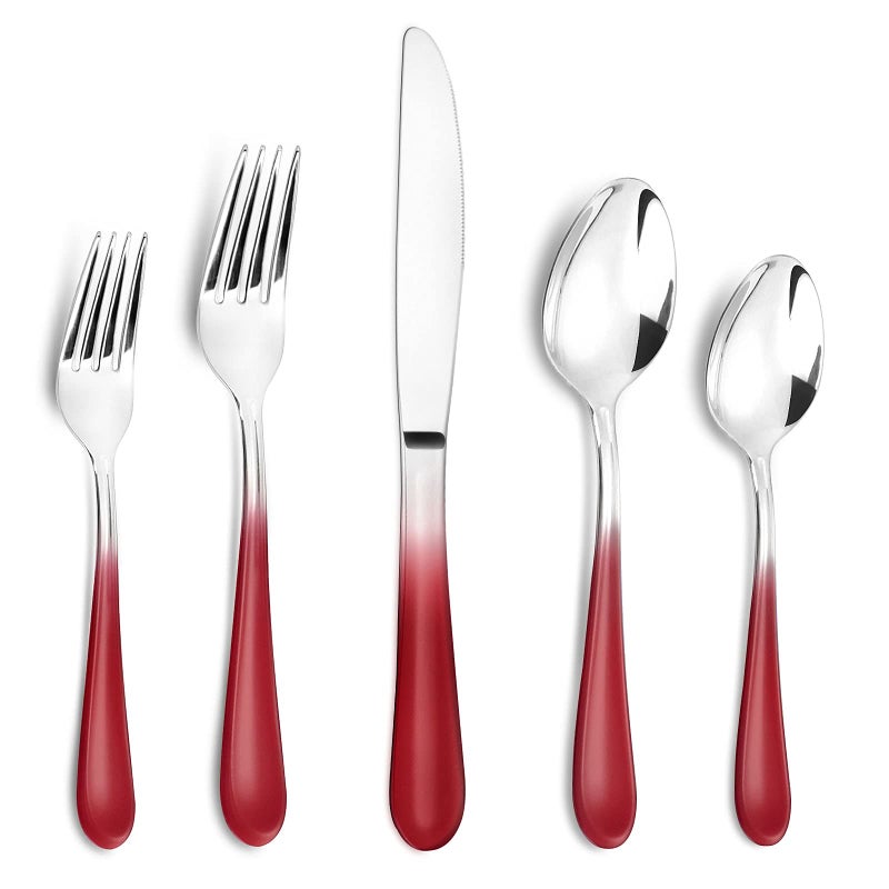 Red Silverware Set for 420 Piece Stainless Steel Flatware SetMirror Polished Dinnerware Cutlery Set of 4Reusable Utensil Set for KitchenFlatware SetsGradient Red SilverwareDishwasher Safe