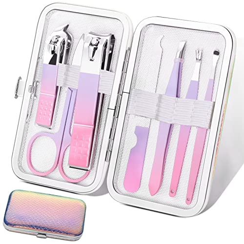 Aceoce Aceoce Manicure Set Women Nail Clippers Professional Manicure Pedicure Kit Stainless Steel Nail Cutters Grooming Kit Personal Care Tools with Travel Case Gift for Women Gradual Purple 