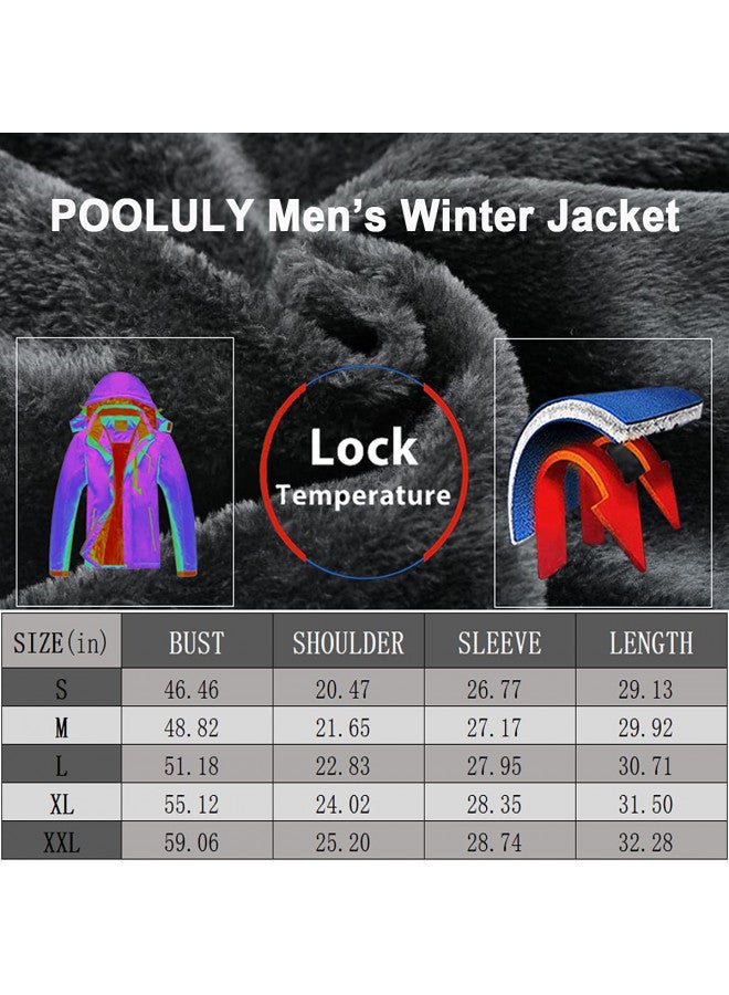 Pooluly Pooluly Men's Ski Jacket Warm Winter Waterproof Windbreaker Hooded Raincoat Snowboarding Jackets Light Gray-2XL  - Image 3