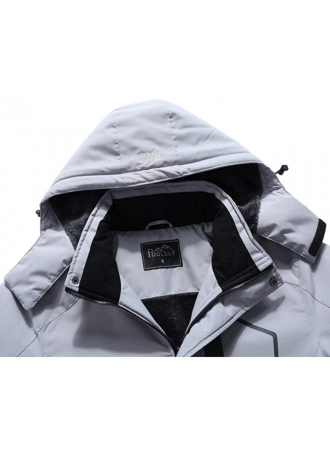 Pooluly Pooluly Men's Ski Jacket Warm Winter Waterproof Windbreaker Hooded Raincoat Snowboarding Jackets Light Gray-2XL  - Image 4