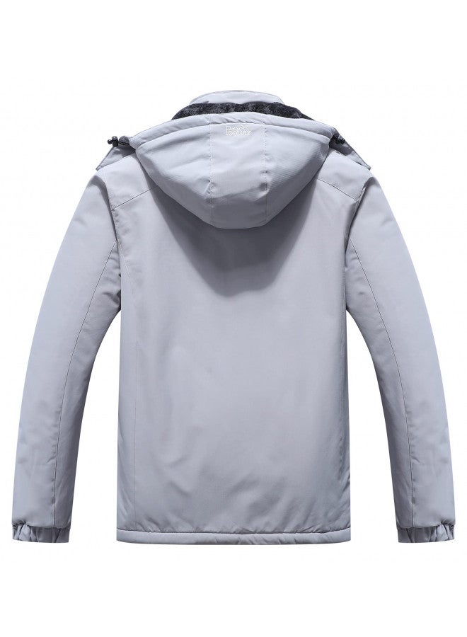 Pooluly Pooluly Men's Ski Jacket Warm Winter Waterproof Windbreaker Hooded Raincoat Snowboarding Jackets Light Gray-2XL  - Image 1