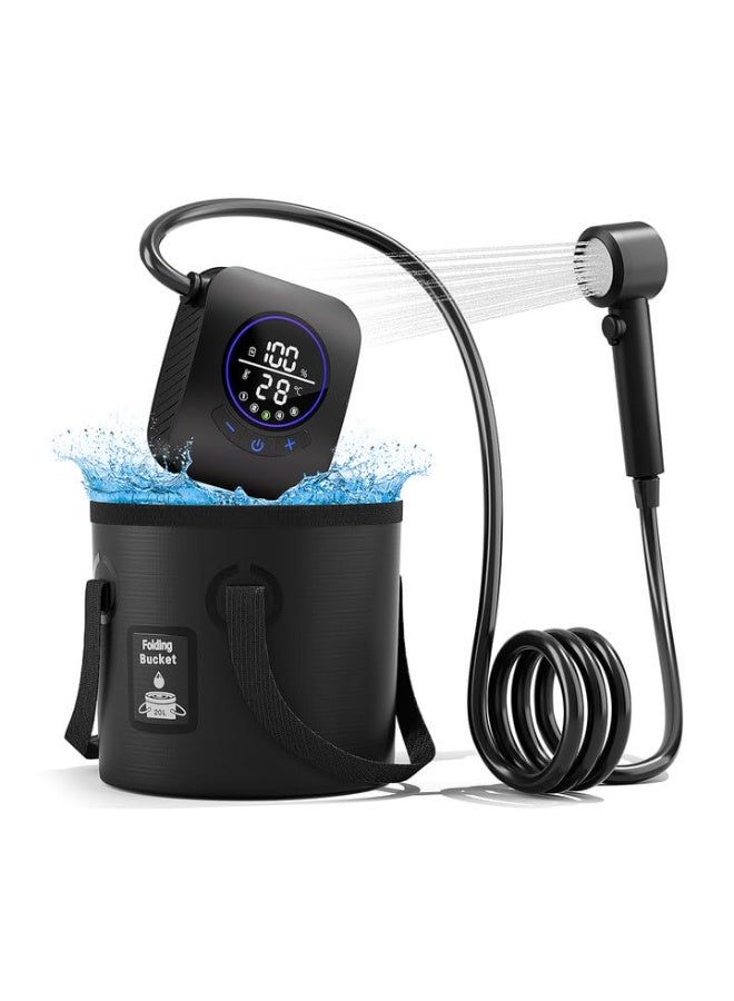 TANGBLIB Portable Shower,8000mAh Rechargeable Camping Shower Pump with 20L Foldable Bucket, LED Display,5 Spray Modes, IPX8 Shower for Outdoor, Car Washing, Pet Bathing, Cleaning,and Watering Plants - Image 1