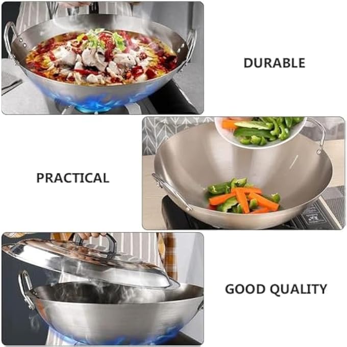 Silk Route Stainless Steel Wok Pan Stir Fry Pan Deep Frying Wok Nonstick Frying Skillet With Double Handles Flat Bottom Wok Chinese Cooking Wok 30Cm1181 Inch - Image 3