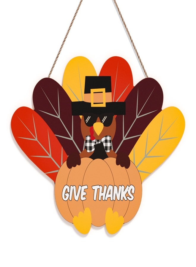 Tovwei Thanksgiving Door Sign, Wooden Turkey wreath for Front Door, Give Thanks Hanging Sign for Thanksgving Decorations Farmhouse Indoor Outdoor - Image 1