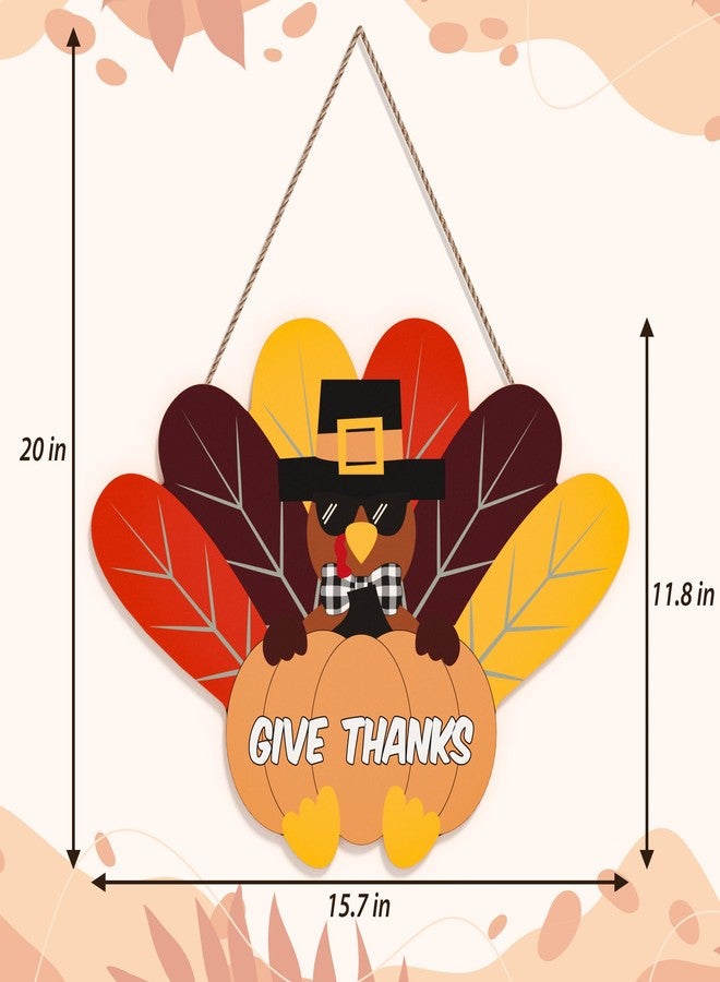 Tovwei Thanksgiving Door Sign, Wooden Turkey wreath for Front Door, Give Thanks Hanging Sign for Thanksgving Decorations Farmhouse Indoor Outdoor - Image 2