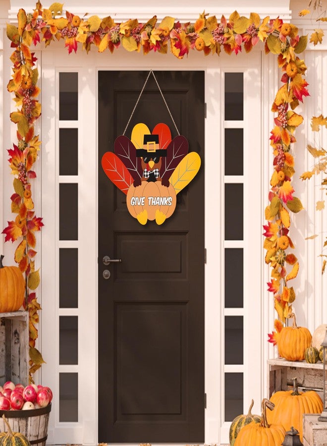 Tovwei Thanksgiving Door Sign, Wooden Turkey wreath for Front Door, Give Thanks Hanging Sign for Thanksgving Decorations Farmhouse Indoor Outdoor - Image 4