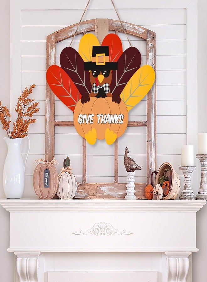 Tovwei Thanksgiving Door Sign, Wooden Turkey wreath for Front Door, Give Thanks Hanging Sign for Thanksgving Decorations Farmhouse Indoor Outdoor - Image 5