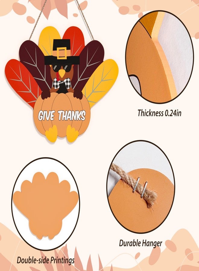 Tovwei Thanksgiving Door Sign, Wooden Turkey wreath for Front Door, Give Thanks Hanging Sign for Thanksgving Decorations Farmhouse Indoor Outdoor - Image 3