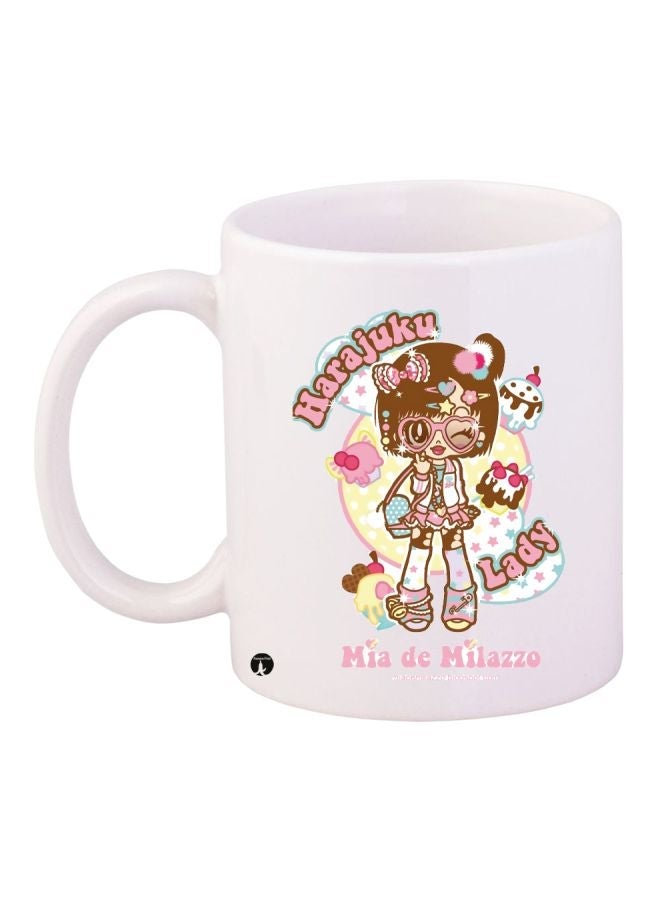 Cartoon Printed Coffee Mug White/Pink/Brown 11ounce