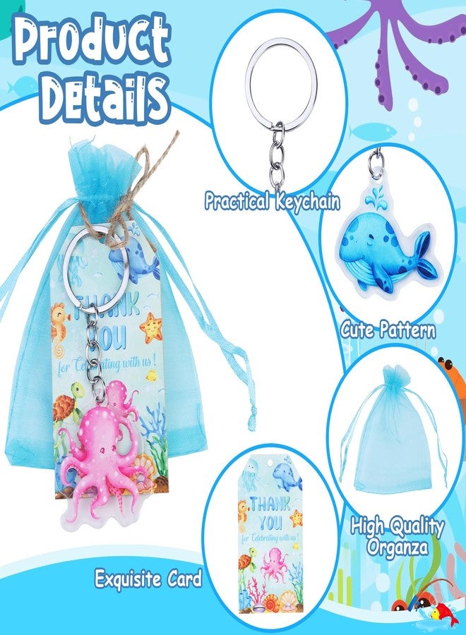 Serencatcher Under The Sea Party Favors, 72pcs Ocean Animal Baby Shower Birthday Decorations with Sea Animal Keychains Thank You Tags Blue Organza Bags for Ocean Sea Baby Shower Birthday Party - Image 5