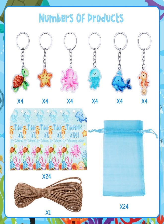 Serencatcher Under The Sea Party Favors, 72pcs Ocean Animal Baby Shower Birthday Decorations with Sea Animal Keychains Thank You Tags Blue Organza Bags for Ocean Sea Baby Shower Birthday Party - Image 4