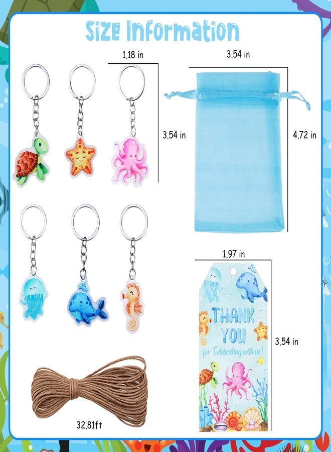 Serencatcher Under The Sea Party Favors, 72pcs Ocean Animal Baby Shower Birthday Decorations with Sea Animal Keychains Thank You Tags Blue Organza Bags for Ocean Sea Baby Shower Birthday Party - Image 3