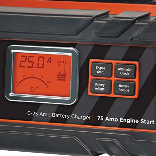 BLACK+DECKER BC25BD Fully Automatic 25 Amp 12V Bench Battery Charger/Maintainer with 75A Engine Start, Alternator Check, Cable Clamps - Image 4