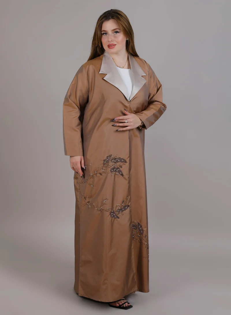 أم سكوير فاشن MSquare Fashion Brown Embroidered Abaya