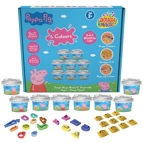 Dough Magic Mould N' Shape with Peppa Dough Playset|8xDough Tubs 10XPeppa Cutters,10XNumber & 6xShape Cutters|2-in1 Molding Lid|Water Based Dough|Non-Toxic|Gift Set for Kids 3+|Made in India - Image 1