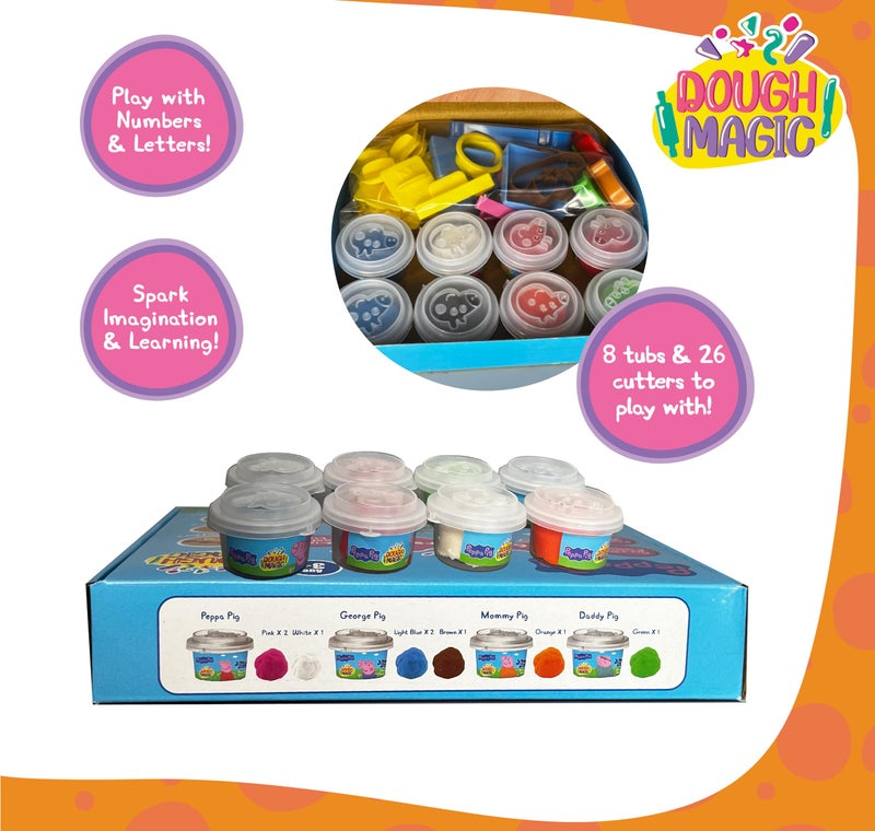 Dough Magic Mould N' Shape with Peppa Dough Playset|8xDough Tubs 10XPeppa Cutters,10XNumber & 6xShape Cutters|2-in1 Molding Lid|Water Based Dough|Non-Toxic|Gift Set for Kids 3+|Made in India - Image 2