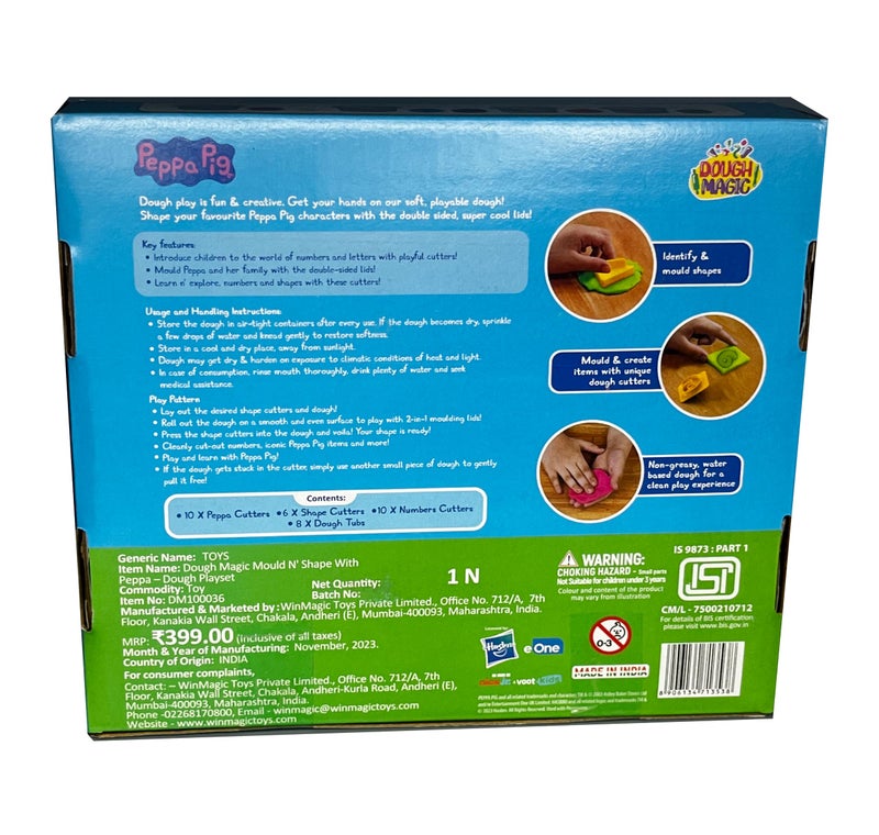 Dough Magic Mould N' Shape with Peppa Dough Playset|8xDough Tubs 10XPeppa Cutters,10XNumber & 6xShape Cutters|2-in1 Molding Lid|Water Based Dough|Non-Toxic|Gift Set for Kids 3+|Made in India - Image 4