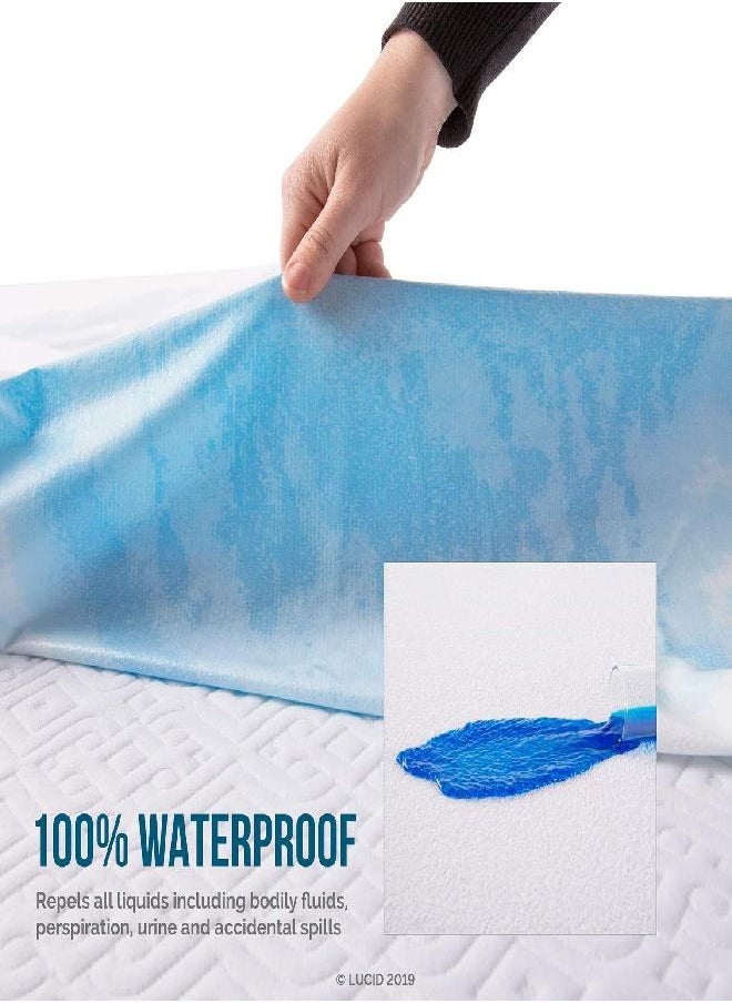 LUCID LUCID Premium Hypoallergenic 100% Waterproof Mattress Protector - Universal Fit, Cotton Terry Top, Queen , White  - Image 1