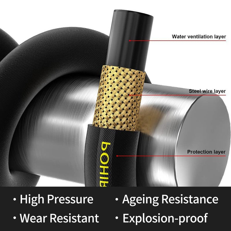 POHIR Power Washer Hose 25FT x 1/4 Inch with 3/8" Quick Connector, High Tensile Wire Braided Heavy Duty Kink Resistant High Pressure Hose 4200PSI, 2 Pcs M22 to 3/8 Adapters Set Accessories - Image 3