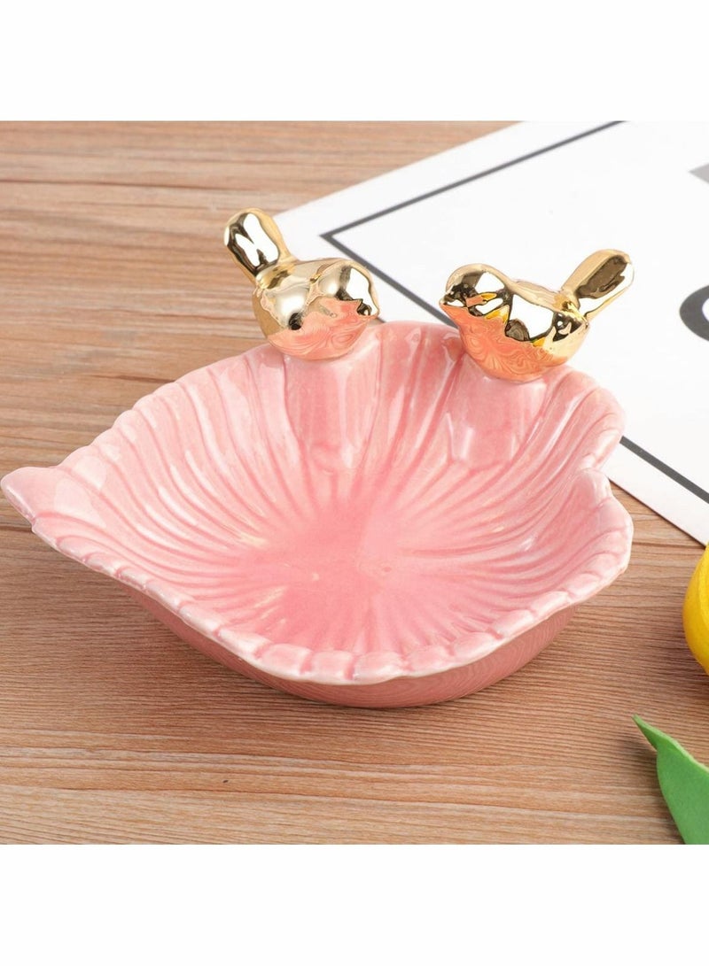 Y&D Jewelry Tray, Flower Shape Ceramic Ring Tray Decorative Key Coin Holder Bracelet Earring Pink  - Image 5