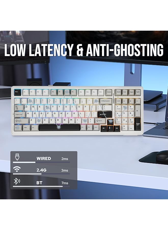 EPOMAKER X Aula F99 Wireless Mechanical Keyboard Hot Swappable Gasket Custom Gaming Keyboard With Five Layer Padding Bluetooth/2.4Ghz/Usb C 8000Mah Battery (White Grey Graywood V3 Switch) - Image 5