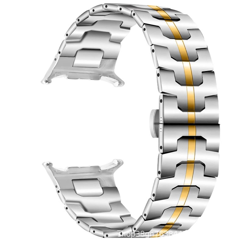 AD Silver Stainless Steel Link Smartwatch Band Compatible with Samsung Galaxy Watch 8 Classic with Adjustable Fit Replacement Strap for Daily Wear - Image 1