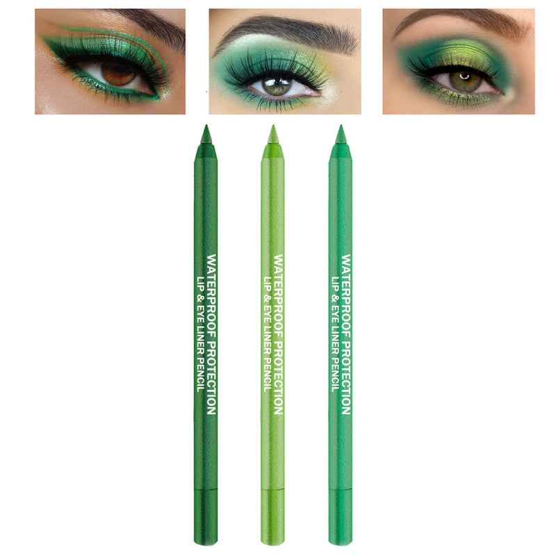 CAHIUYOA 3Piece Green Eyeliner Set Metallic Pearl Shimmer Eye Shadow Pencils with Glitter Finish - Image 2
