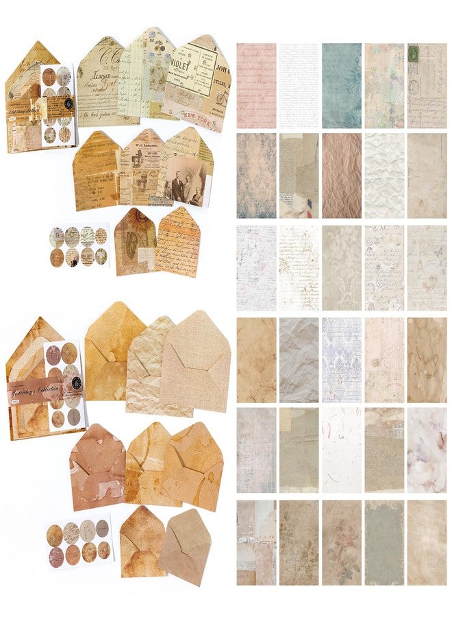 Doraking 92 Pieces Mini Stationery Paper Envelopes and Sealing Sticker Set, 60 Vintage Writing Scrapbook Papers with 16 Matching Envelopes and 16 Round Seal Sticker - Image 1