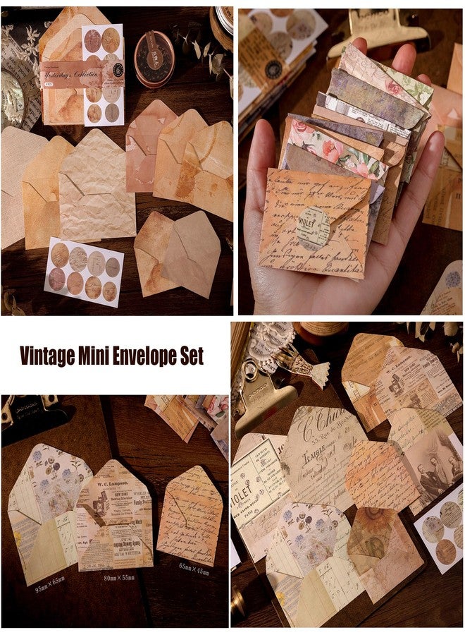Doraking 92 Pieces Mini Stationery Paper Envelopes and Sealing Sticker Set, 60 Vintage Writing Scrapbook Papers with 16 Matching Envelopes and 16 Round Seal Sticker - Image 4