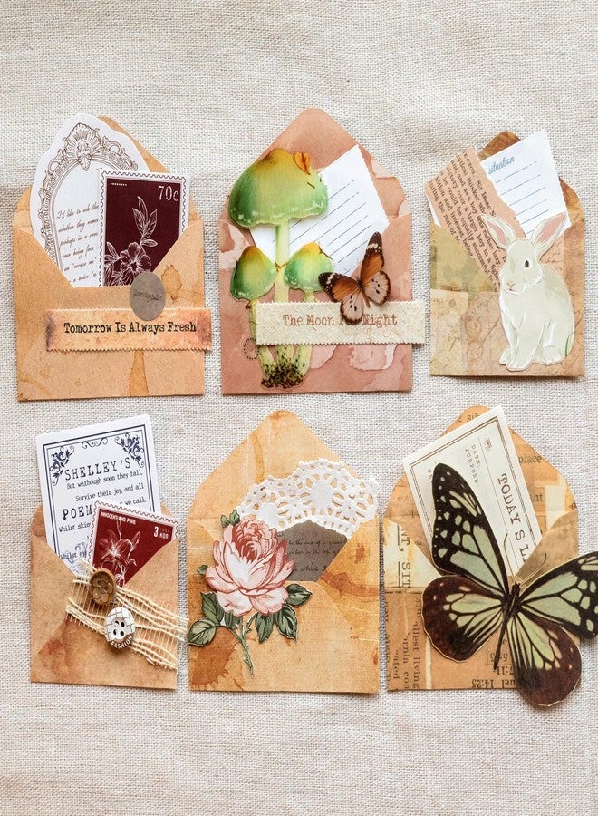 Doraking 92 Pieces Mini Stationery Paper Envelopes and Sealing Sticker Set, 60 Vintage Writing Scrapbook Papers with 16 Matching Envelopes and 16 Round Seal Sticker - Image 5