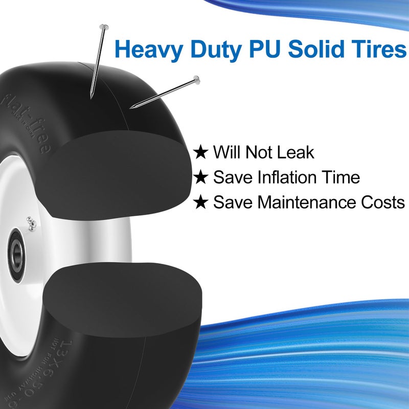 phepetroll 13x6.50-6 Flat Free Lawn Mower Tires and Wheels 3/4" 5/8" 1/2" Ball Bearings, 13x6.5x6 Zero Turn Mower Front Tires, Smooth Tires for Commercial Grade Lawn 5.5"-7.5" Adjustable Centered Hub - Image 4