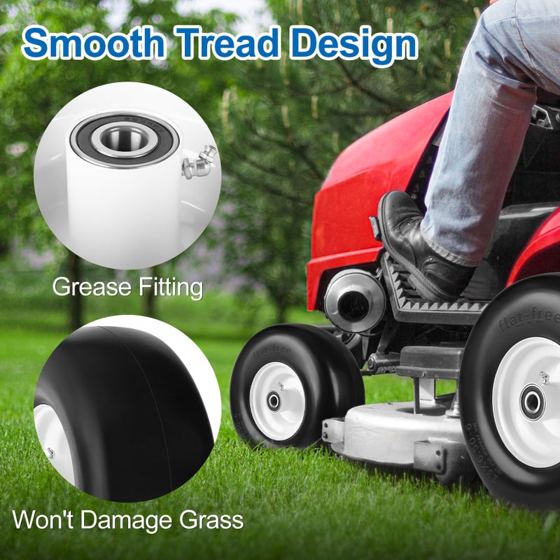 phepetroll 13x6.50-6 Flat Free Lawn Mower Tires and Wheels 3/4" 5/8" 1/2" Ball Bearings, 13x6.5x6 Zero Turn Mower Front Tires, Smooth Tires for Commercial Grade Lawn 5.5"-7.5" Adjustable Centered Hub - Image 5