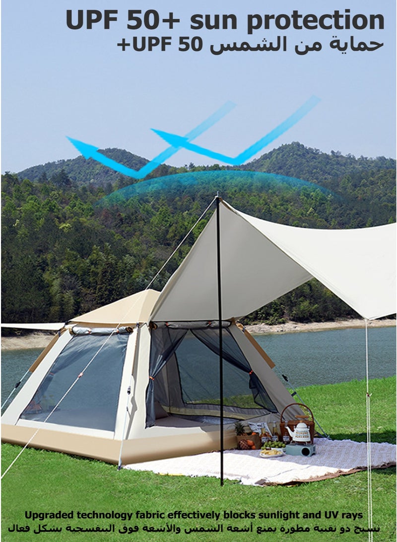 خيمة تخييم مع مظلة، خيمة عائلية تتسع لـ 5-8 أشخاص، خيمة محمولة سهلة التركيب، خيمة مقاومة للماء والرياح مع حقيبة تخزين،  خيمة عائلية فورية ببابين للتخييم والمشي لمسافات طويلة والسفر (240 سم * 240 سم) - Image 4