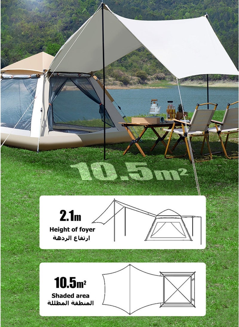 خيمة تخييم مع مظلة، خيمة عائلية تتسع لـ 5-8 أشخاص، خيمة محمولة سهلة التركيب، خيمة مقاومة للماء والرياح مع حقيبة تخزين،  خيمة عائلية فورية ببابين للتخييم والمشي لمسافات طويلة والسفر (240 سم * 240 سم) - Image 3