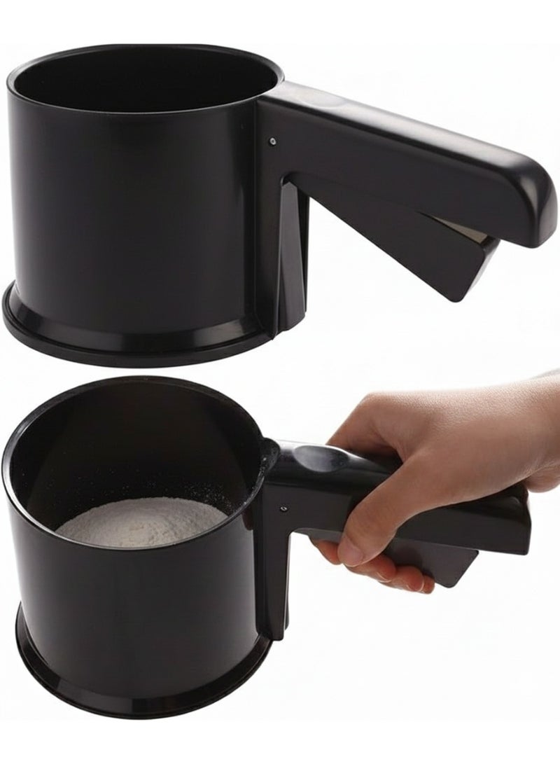 Double Fine Mesh Sifter – Easy Crank Flour and Sugar Sieve for Cakes, Cookies, and Pastries-Black - Image 1