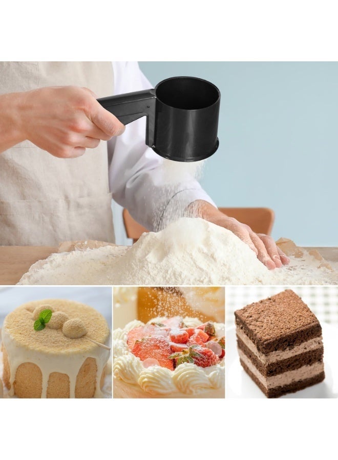 Double Fine Mesh Sifter – Easy Crank Flour and Sugar Sieve for Cakes, Cookies, and Pastries-Black - Image 2