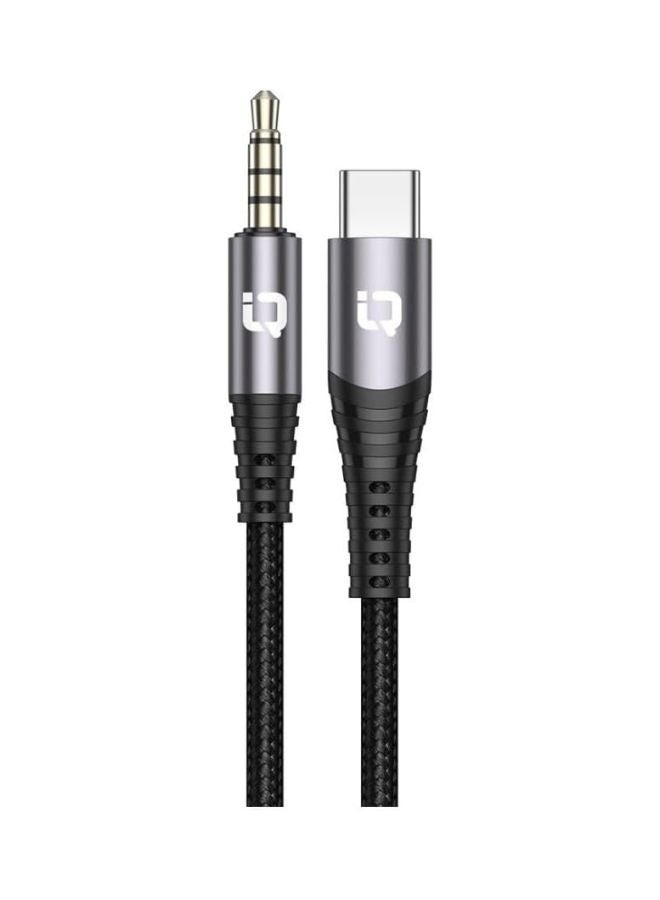 IQ TOUCH USB-C to 3.5mm Aux Cable, Nylon braided 1 Meter Audio Cable, Type-C to 3.5mm Cord Compatible with Mobile, Tablets, Car Home Stereos, Headphones, Speaker, Black - Image 1