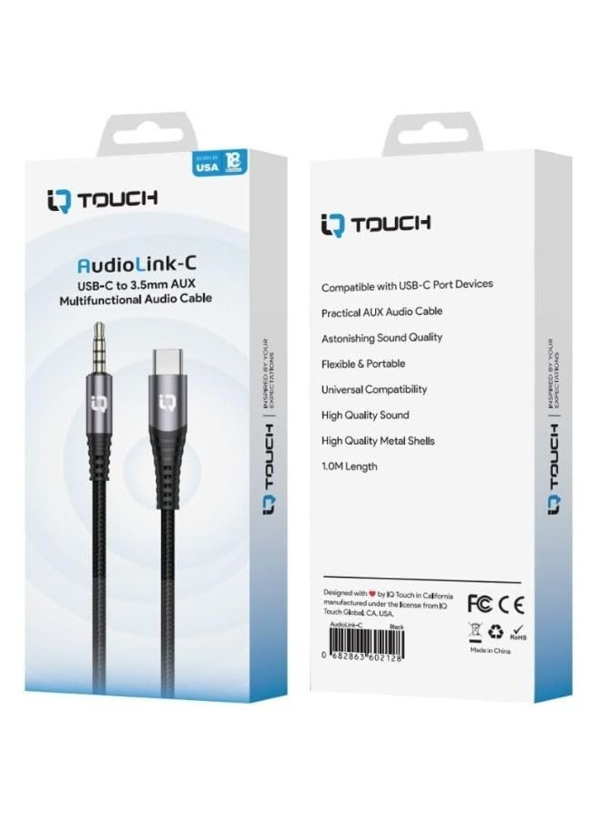 IQ TOUCH USB-C to 3.5mm Aux Cable, Nylon braided 1 Meter Audio Cable, Type-C to 3.5mm Cord Compatible with Mobile, Tablets, Car Home Stereos, Headphones, Speaker, Black - Image 3
