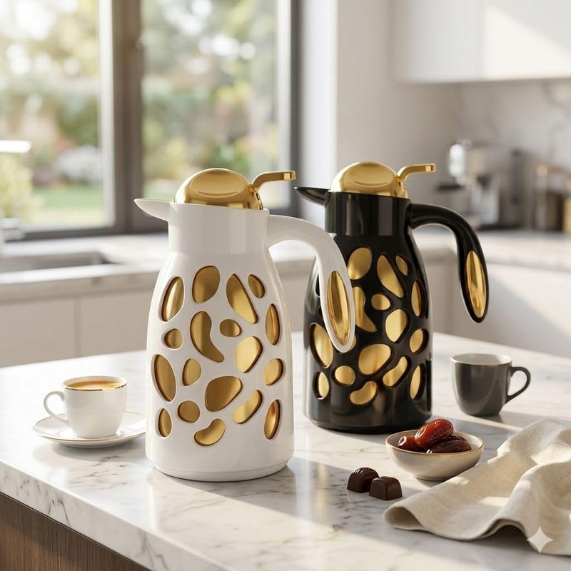 Vacuum Jug Gold Thermal Carafe Hot and Cold Coffee Pot for Home and Office - 1 Liter (White) - Image 2