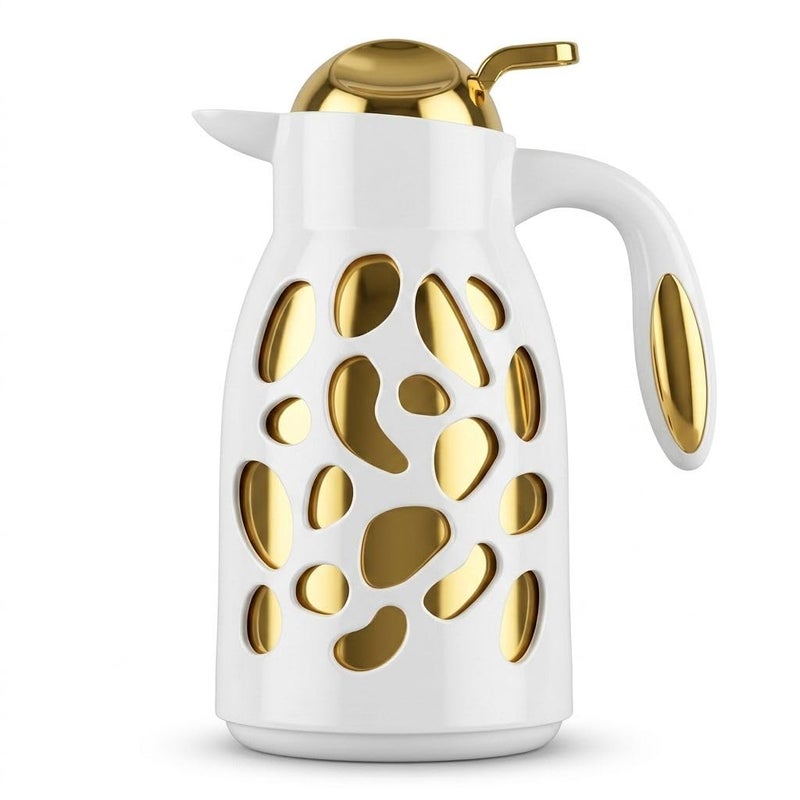 Vacuum Jug Gold Thermal Carafe Hot and Cold Coffee Pot for Home and Office - 1 Liter (White) - Image 1