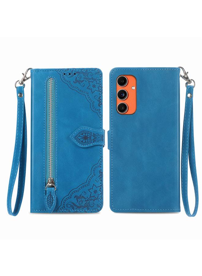 اس-توب جراب لهاتف Samsung Galaxy C55 مصنوع من الجلد بسحاب ونقشة زهور - Image 1